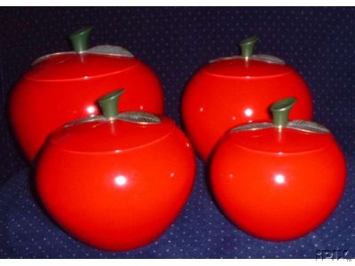 1950's Red APPLE CANISTERS Bakelite knobs 